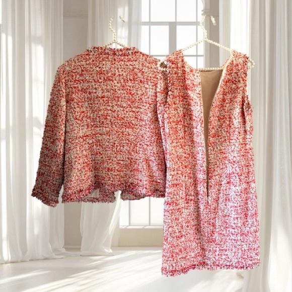 Ann Taylor Orange Multicolor Tweed 2 Piece Dress Suit Size 8 - Picture 12 of 15